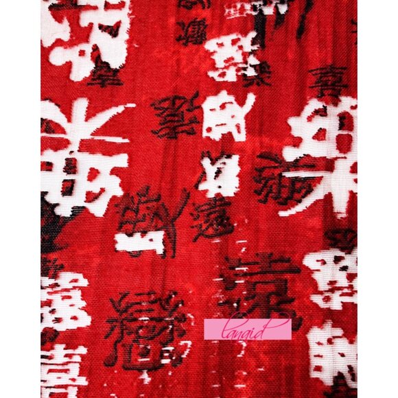 Chico's Asian Chinese Oriental Red Black Distressed Mesh Cut-Outs Button-Up Top - Picture 4 of 7